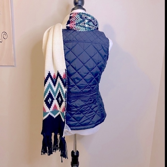 NWT Old Navy Warm Knit Fair Isle Scarf || 80” Long || Ivory w/ Pink Blue Green - Picture 13 of 14